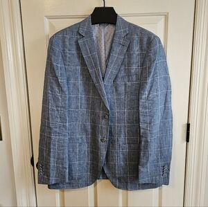 JKT Men's 100% Linen Checkered Blazer - 40R